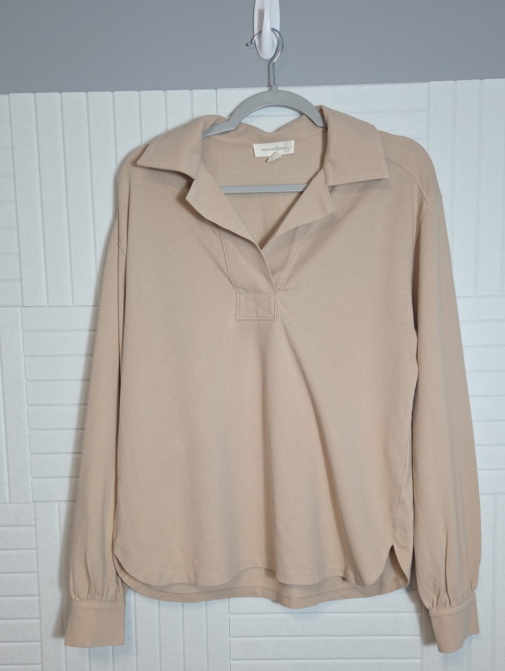 Treasure & Bond 100% Cotton Beige Collared Cuffed Long Sleeve Shirt Size S